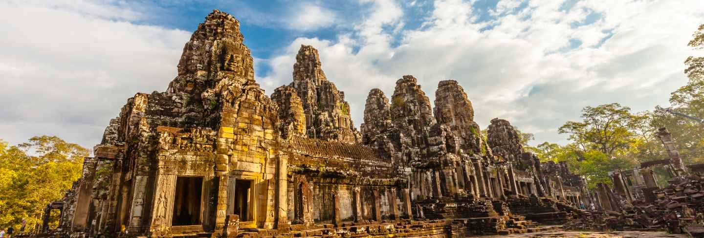 Retro face of bayon castle in cambodia
