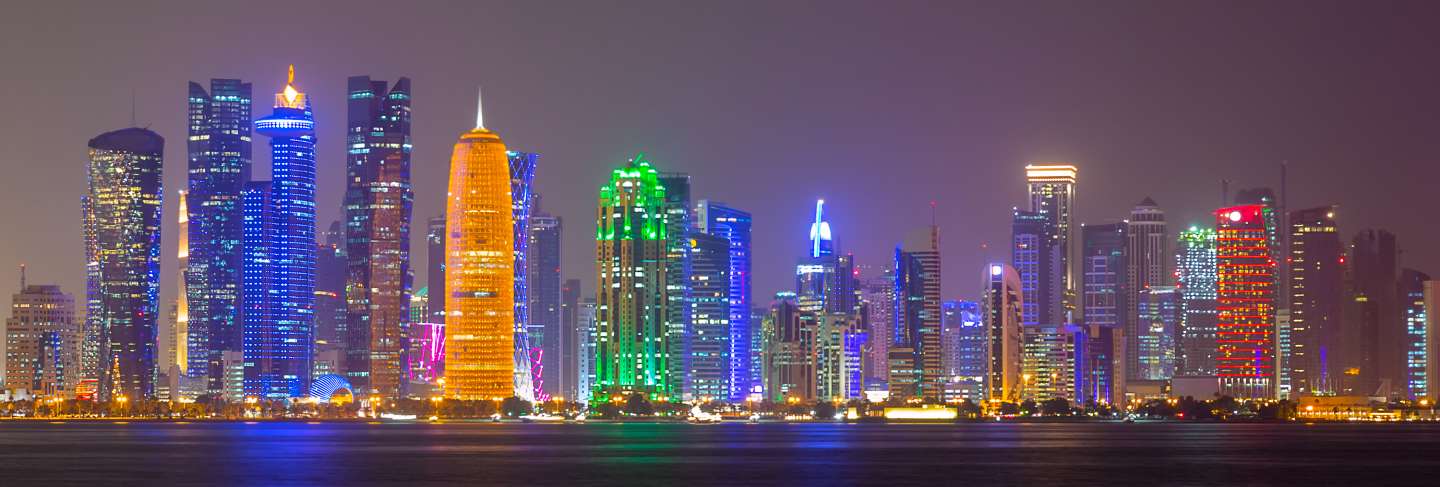 Doha city skyline night view, qatar 
