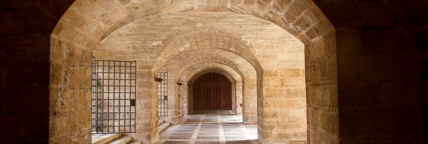 Almudaina and majorca cathedral tunnel arches in palma
