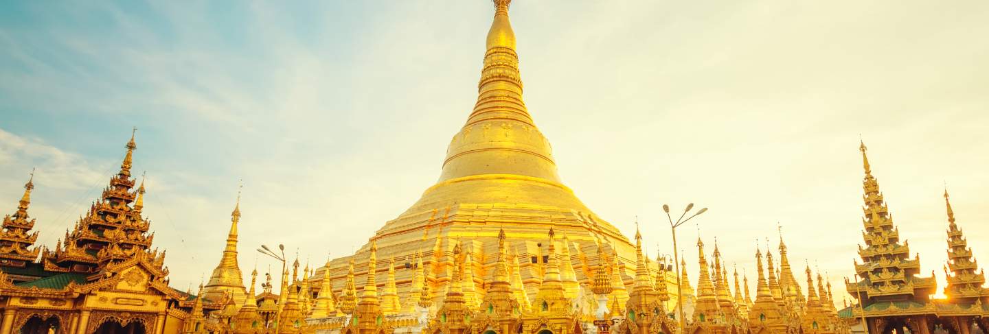 The golden stupa of the shwedagon pagoda yangon 
