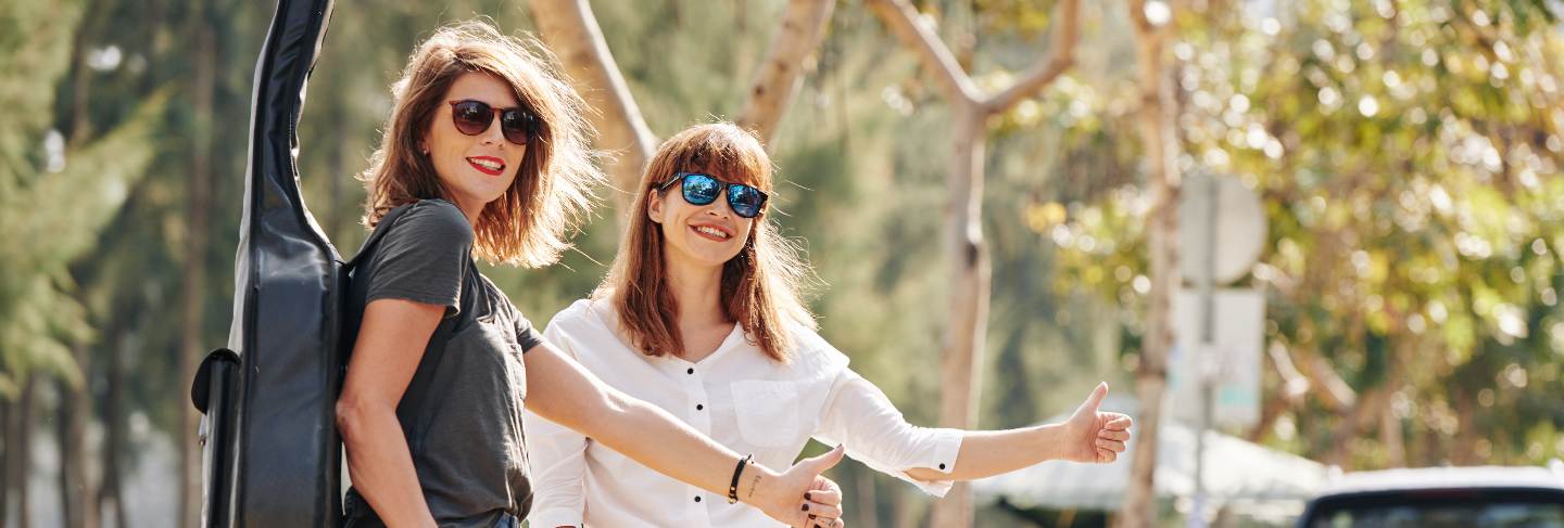 Hitchhiking young women
