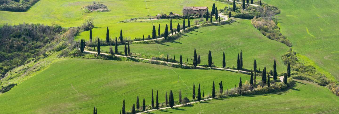 High angle shot of the beautiful val d’orcia in tuscany
